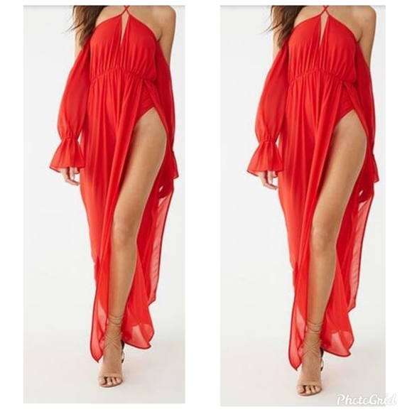 Forever 21 Dresses & Skirts - Forever 21 Sheer Chiffon Halter Neck Maxi Dress